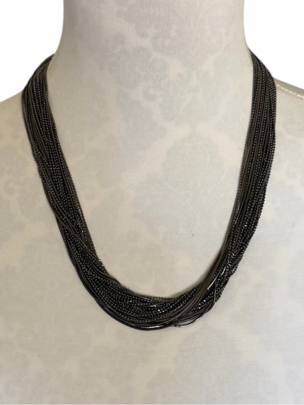 Black Multi-Strand Chain Statement Necklace | Gunmetal Layered | Adjustable